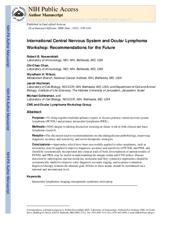 (PDF) International Central Nervous System and Ocular Lymphoma Workshop ...