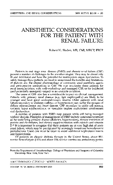 (PDF) Anesthetic Considerations for the Patient with Renal Failure