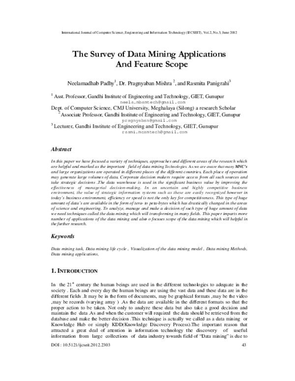 (PDF) The Survey of Data Mining Applications and Feature Scope
