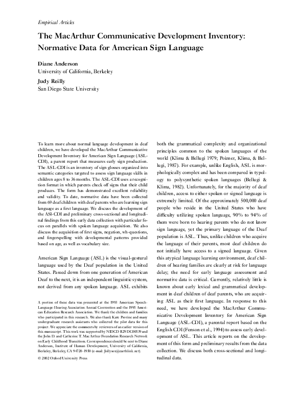 (PDF) The MacArthur Communicative Development Inventory: Normative Data ...