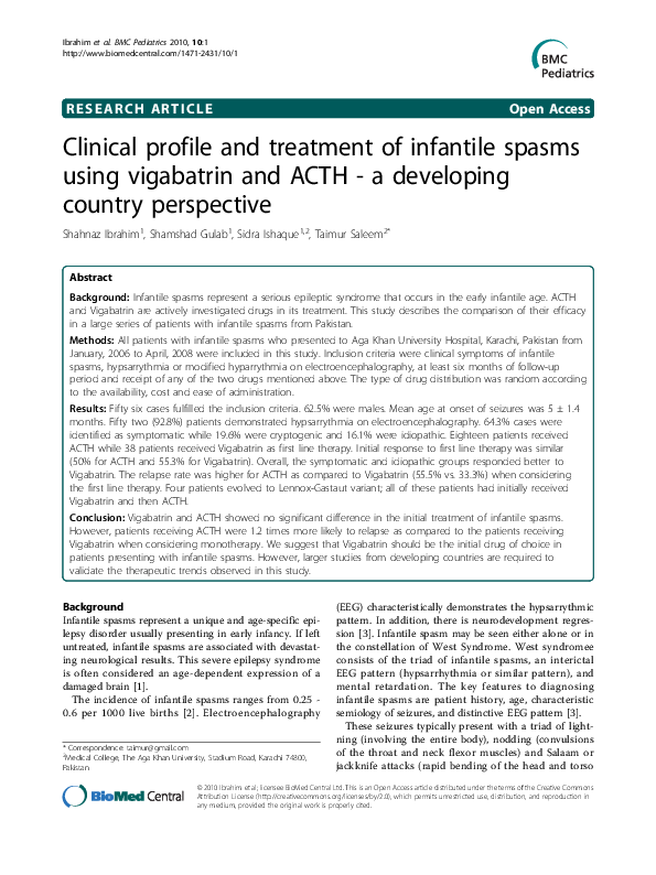 (PDF) Clinical profile and treatment of infantile spasms using ...
