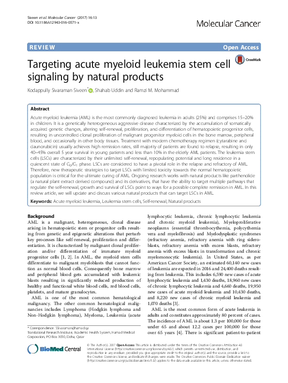 (PDF) Targeting acute myeloid leukemia stem cell signaling by natural ...