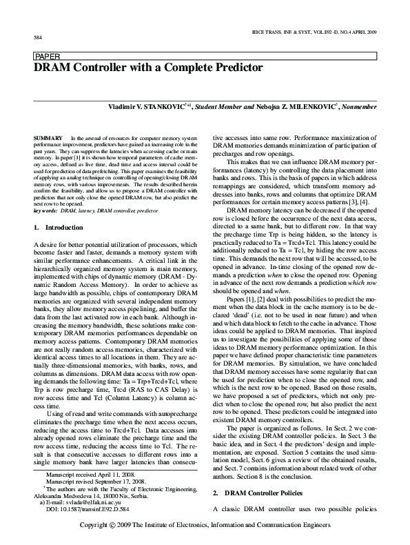 (PDF) DRAM Controller with a Complete Predictor