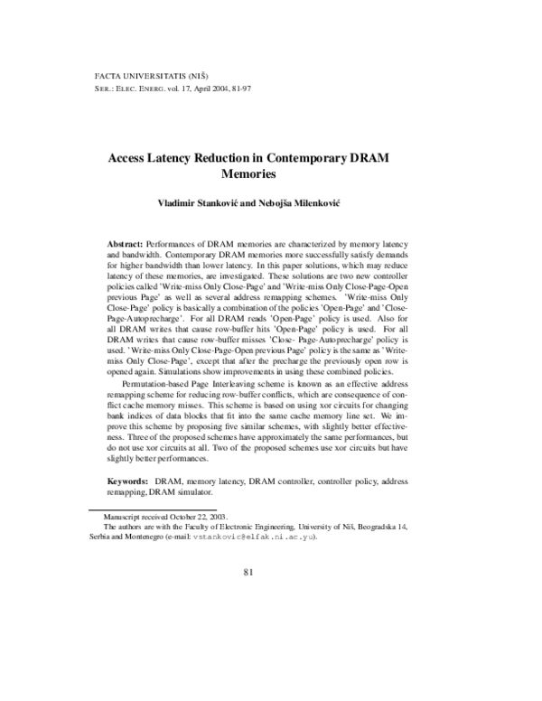 (PDF) Access latency reduction in contemporary dram memories
