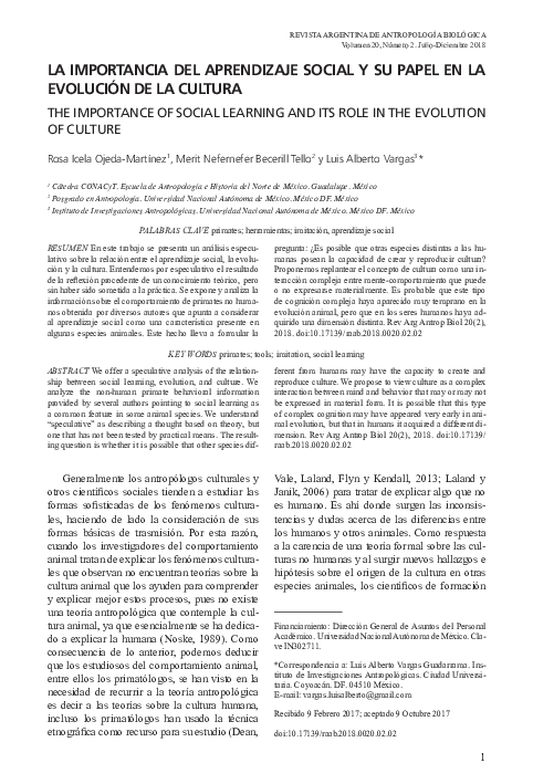 (PDF) La importancia del aprendizaje social y su papel en la evolución ...