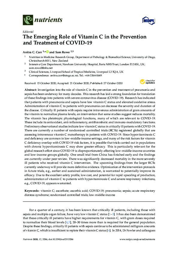 (PDF) The Emerging Role of Vitamin C in the Prevention and Treatment of ...