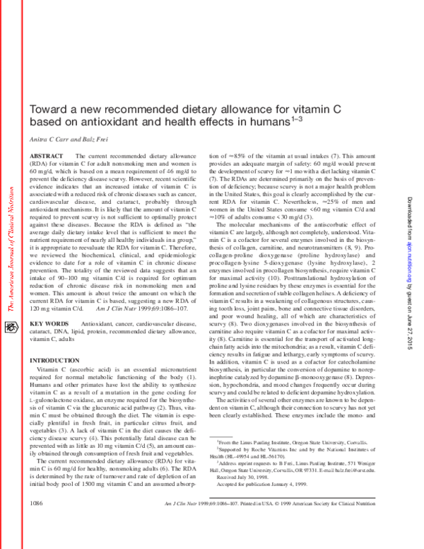 (PDF) Toward a new dietary allowance for vitamin C based on