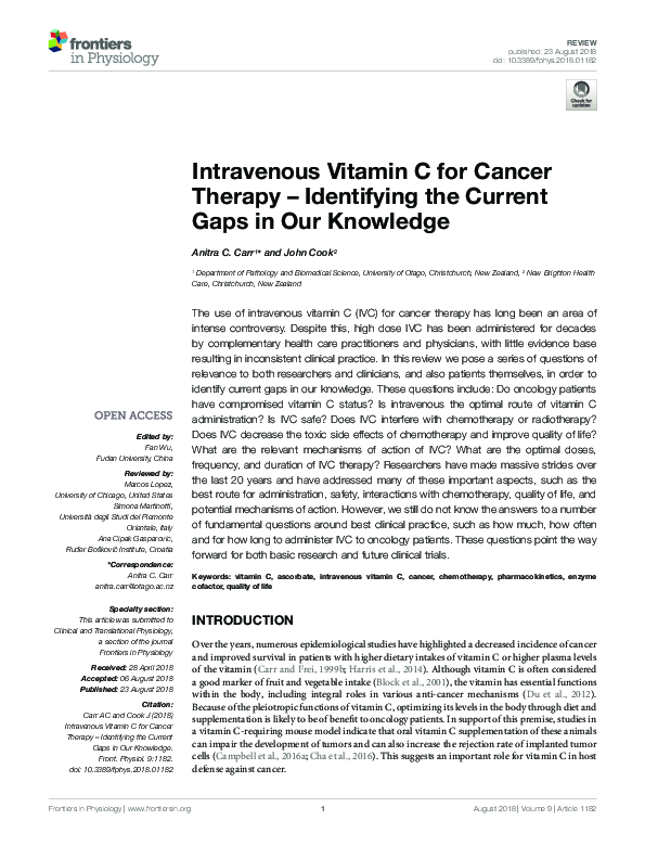 (PDF) Intravenous Vitamin C for Cancer Therapy - Identifying the ...