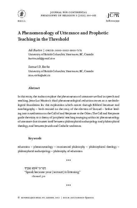 PDF) A Phenomenology of Utterance and Prophetic Teaching in the 