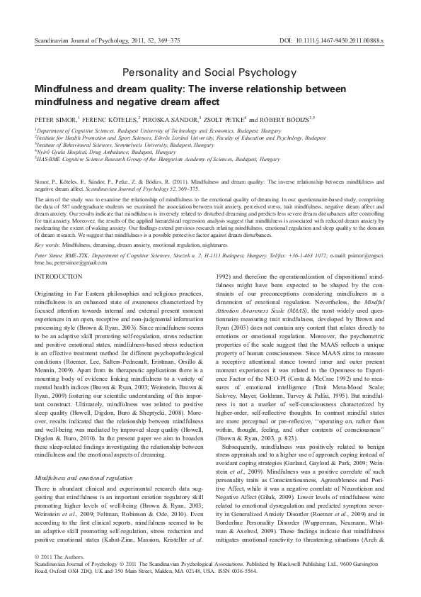 (PDF) Mindfulness and dream quality: The inverse relationship between ...