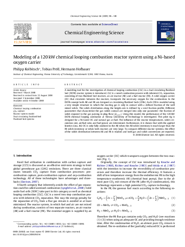 (PDF) Modeling of a 120kW chemical looping combustion reactor system
