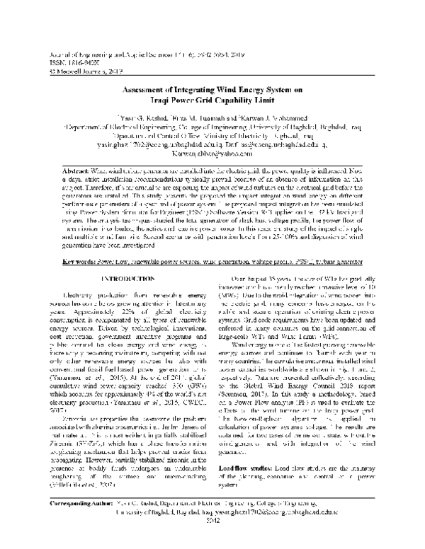 (PDF) Assessment of Integrating Wind Energy System on Iraqi Power Grid ...