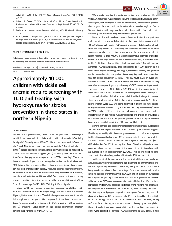 (PDF) Approximately 40,000 children with sickle cell anemia require ...