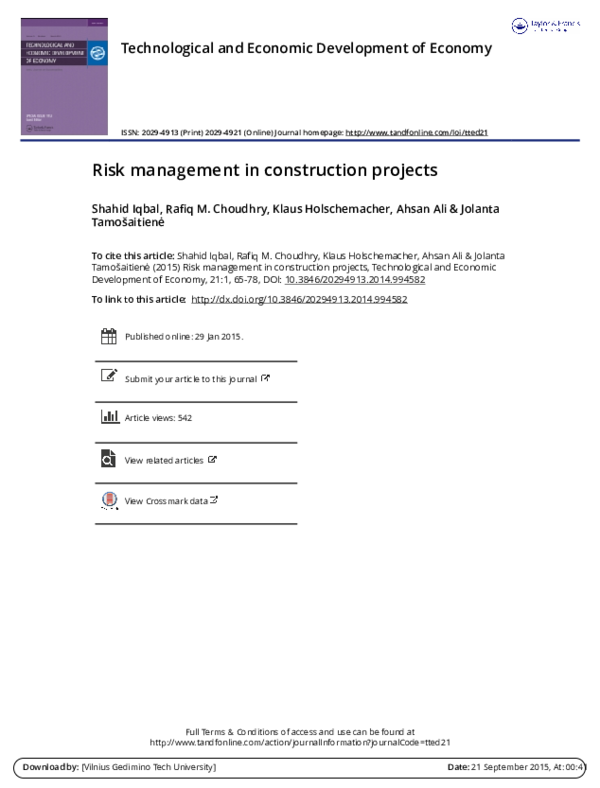 (PDF) Risk management in construction projects