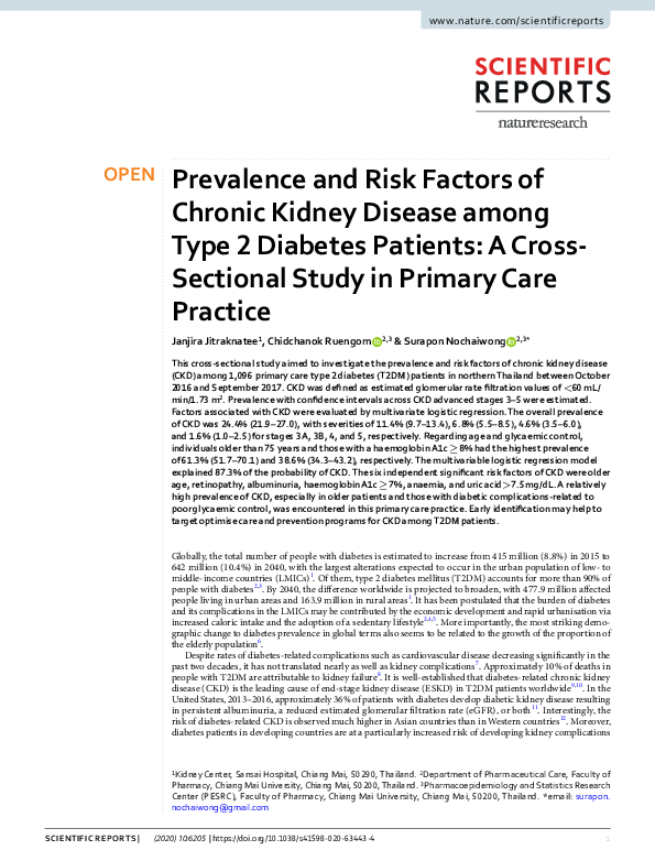 (PDF) Prevalence and Risk Factors of Chronic Kidney Disease among Type ...
