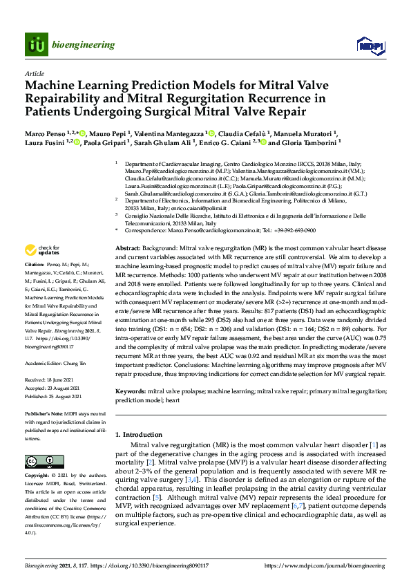 (PDF) Machine Learning Prediction Models for Mitral Valve Repairability ...