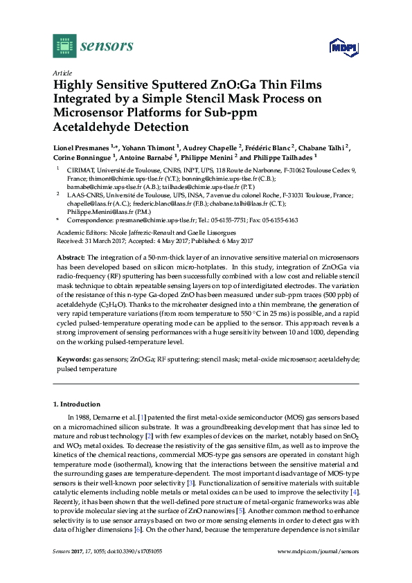 (PDF) Highly Sensitive Sputtered ZnO:Ga Thin Films Integrated by a ...