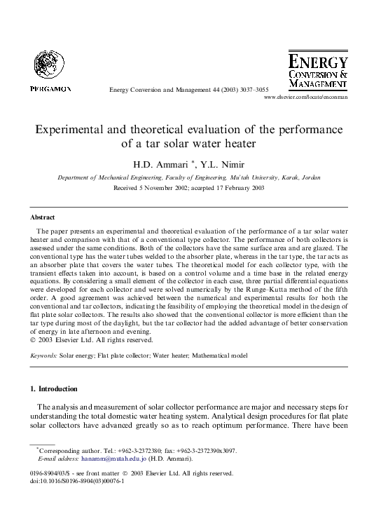 (PDF) Experimental and theoretical evaluation of the performance of a ...