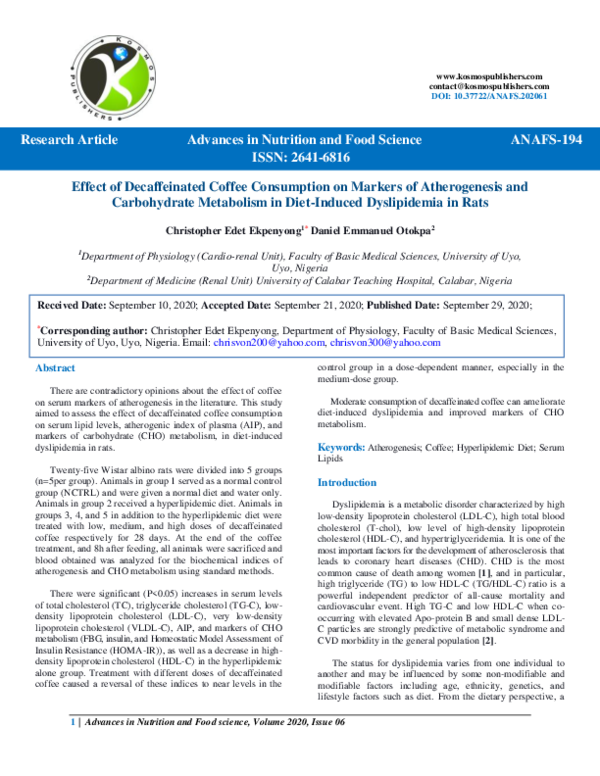 (PDF) Effect of Decaffeinated Coffee Consumption on Markers of ...