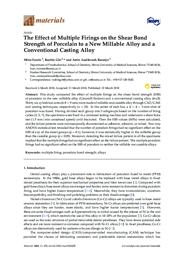 (PDF) The Effect of Multiple Firings on the Shear Bond Strength of ...
