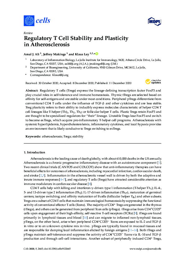 (PDF) Regulatory T Cell Stability and Plasticity in Atherosclerosis