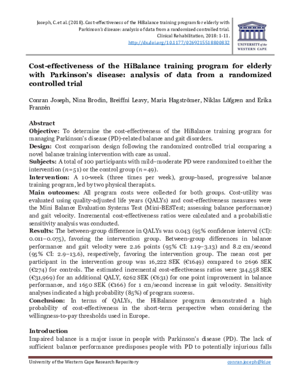 (PDF) Cost-effectiveness of the HiBalance training program for elderly ...