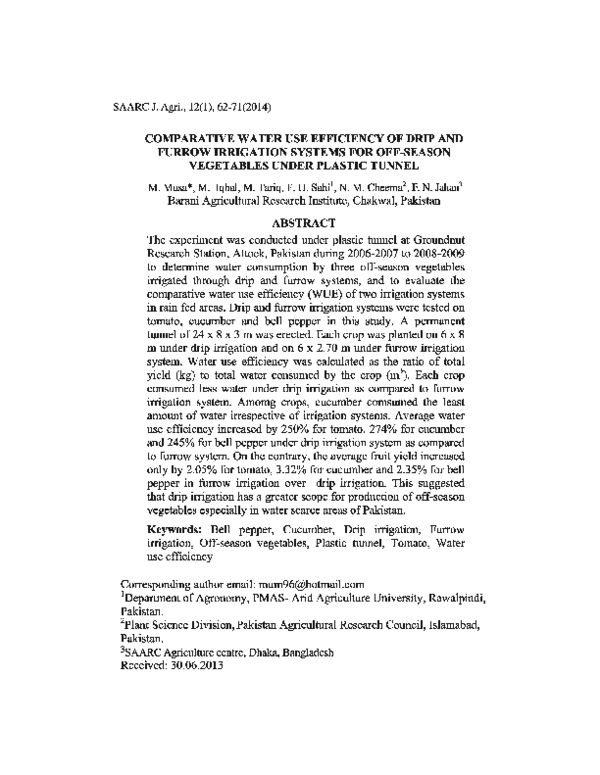 (PDF) Comparative water use efficiency of drip and furrow irrigation ...