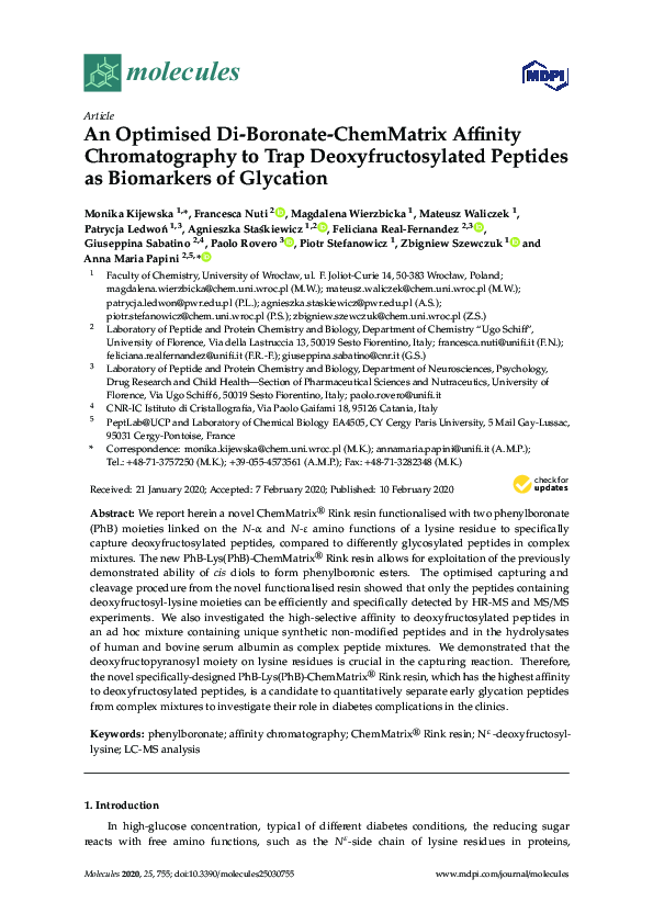(PDF) An Optimised DiBoronateChemMatrix Affinity Chromatography to Trap Deoxyfructosylated