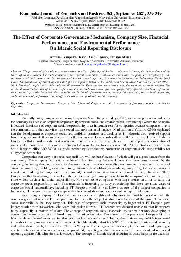(PDF) The Effect of Corporate Governance Mechanism, Company Size ...