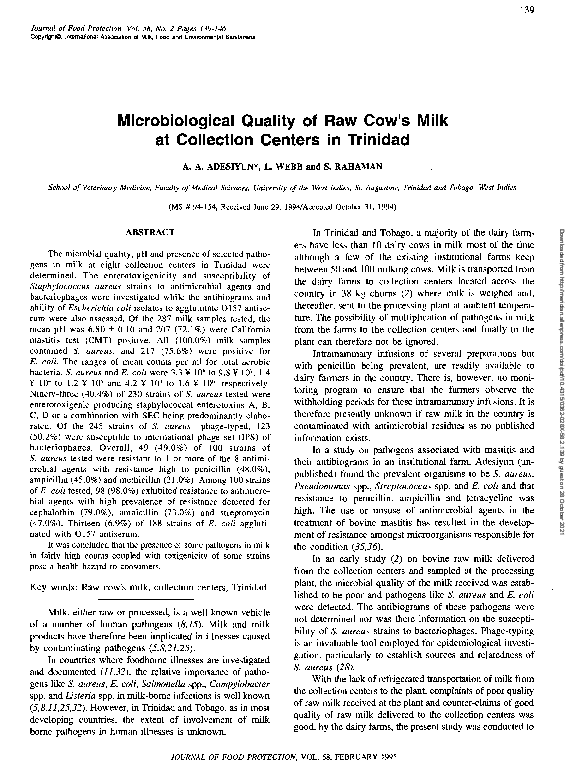(PDF) Microbiological Quality of Raw Cow's Milk at Collection Centers ...