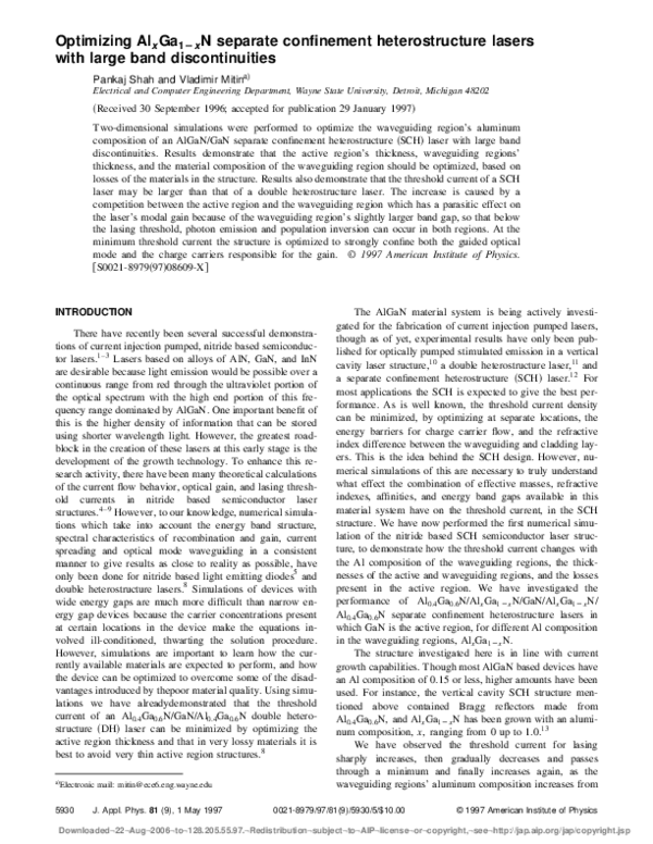 (PDF) Optimizing Al[sub x]Ga[sub 1−x]N separate confinement ...