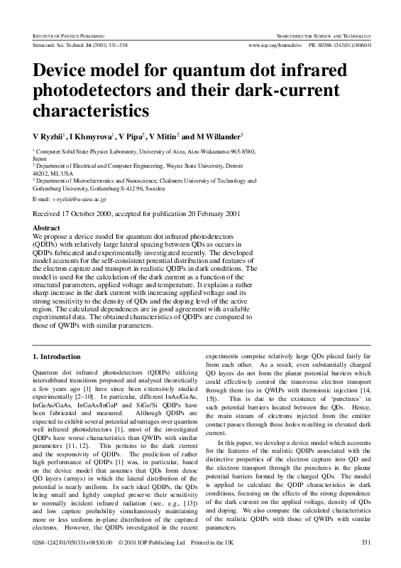 (PDF) Device model for quantum dot infrared photodetectors and their ...