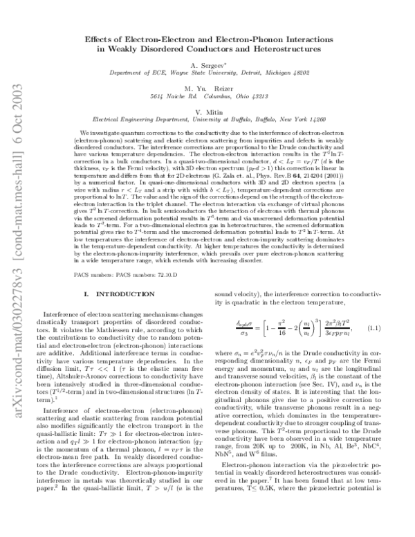 (PDF) Effects of Electron-Electron and Electron-Phonon Interactions in ...