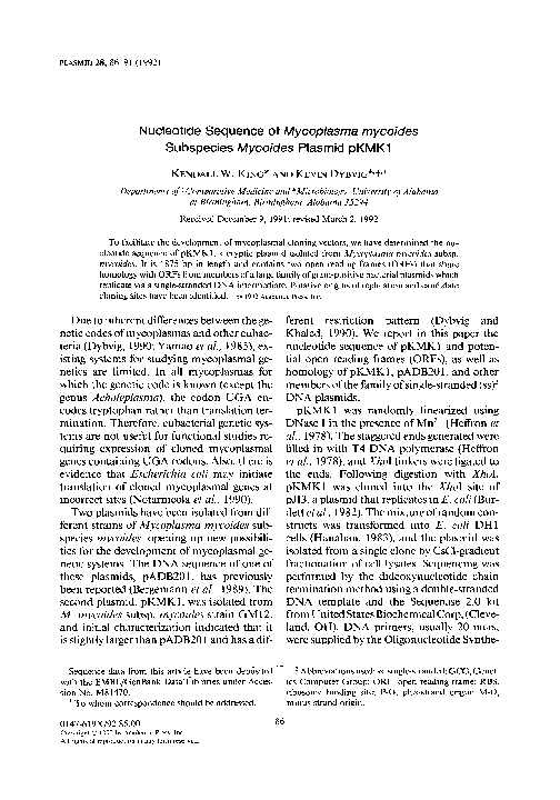 (PDF) Nucleotide sequence of Mycoplasma mycoides subspecies Mycoides ...