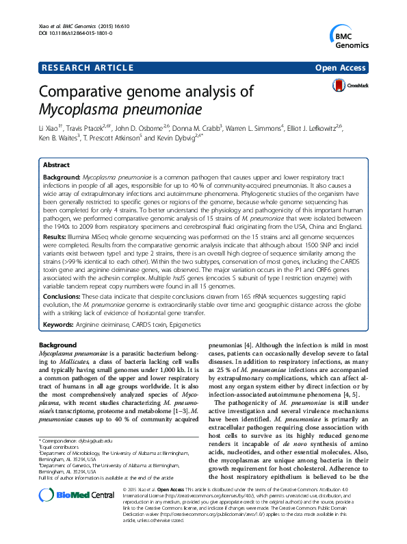 (PDF) Comparative genome analysis of Mycoplasma pneumoniae