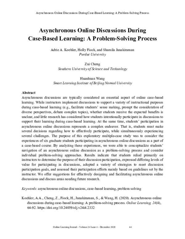 (PDF) Asynchronous Online Discussions During Case-Based Learning: A ...
