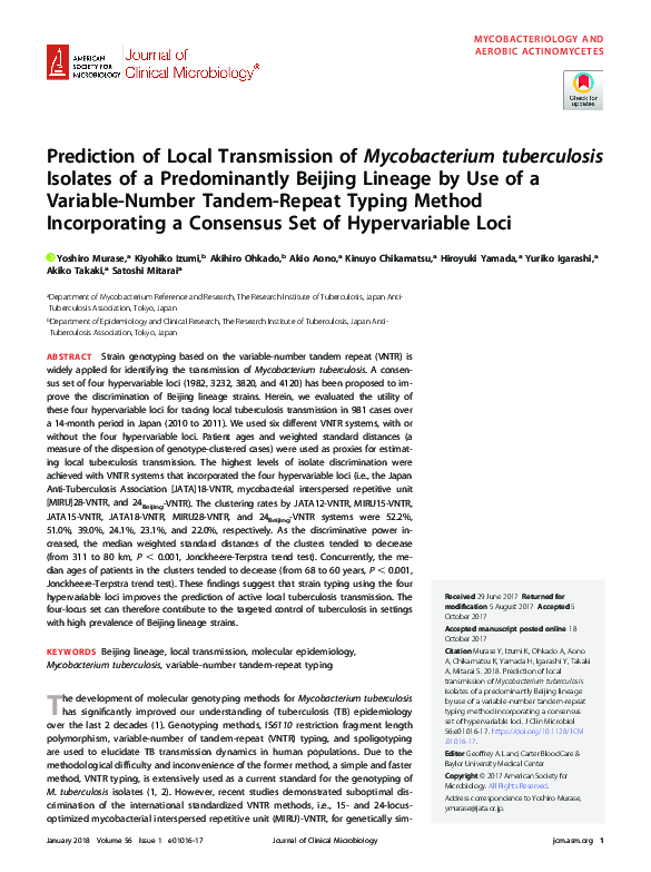 (PDF) Prediction of Local Transmission of Mycobacterium tuberculosis ...