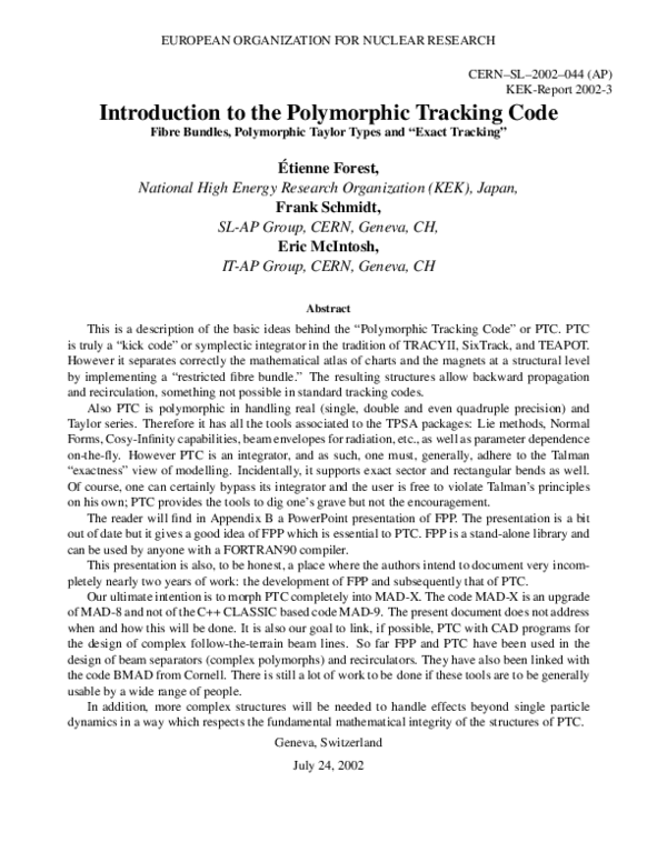 (PDF) Introduction to the polymorphic tracking code: Fibre bundles ...