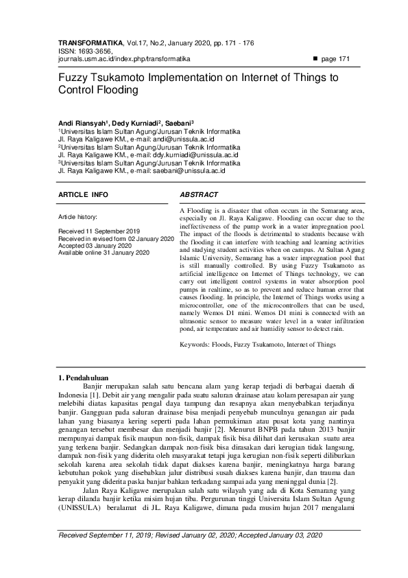 (PDF) Fuzzy Tsukamoto Implementation on Internet of Things to Control ...