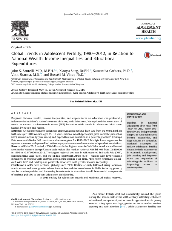(PDF) Global Trends in Adolescent Fertility, 1990–2012, in Relation to ...
