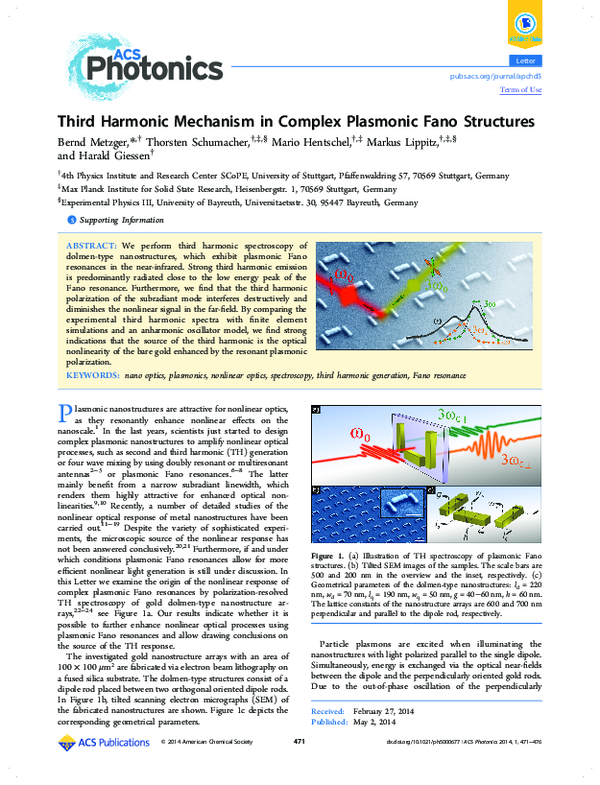 (PDF) Third Harmonic Mechanism in Complex Plasmonic Fano Structures