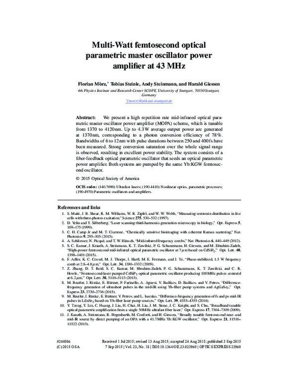 (PDF) Multi-Watt femtosecond optical parametric master oscillator power ...