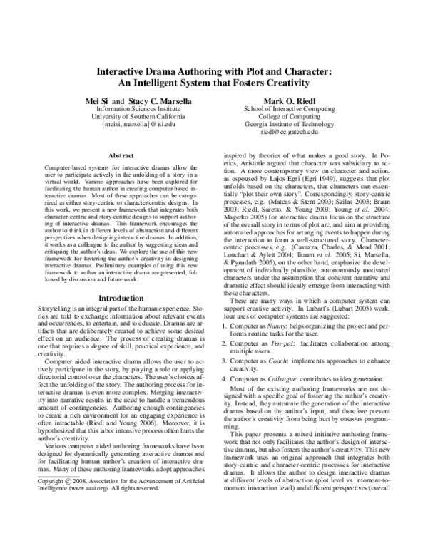 (PDF) Interactive drama authoring with plot and character: An ...