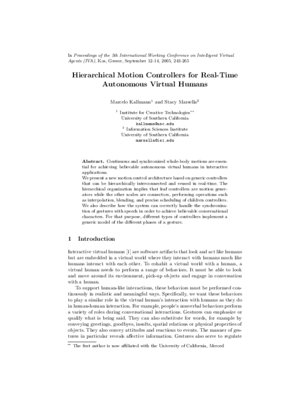 (PDF) Hierarchical Motion Controllers for Real-Time Autonomous Virtual ...