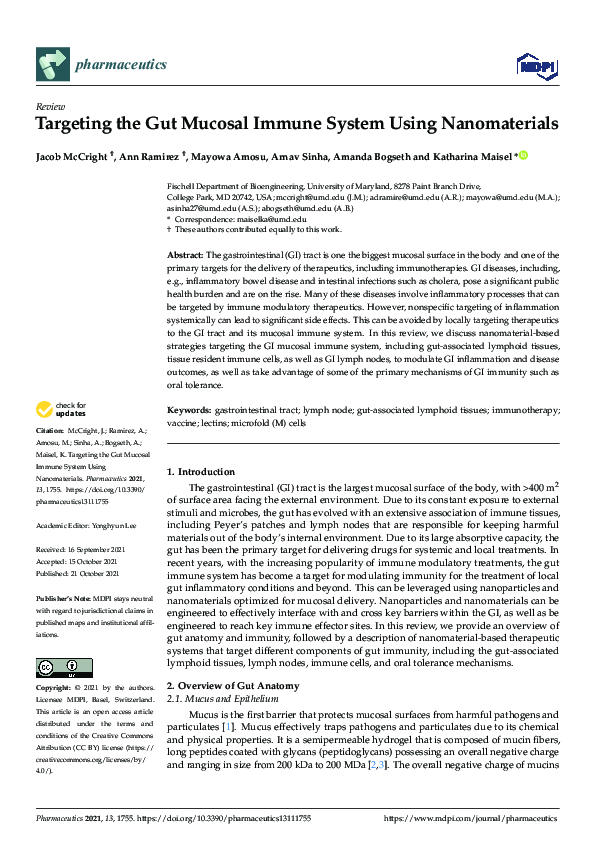 (PDF) Targeting the Gut Mucosal Immune System Using Nanomaterials