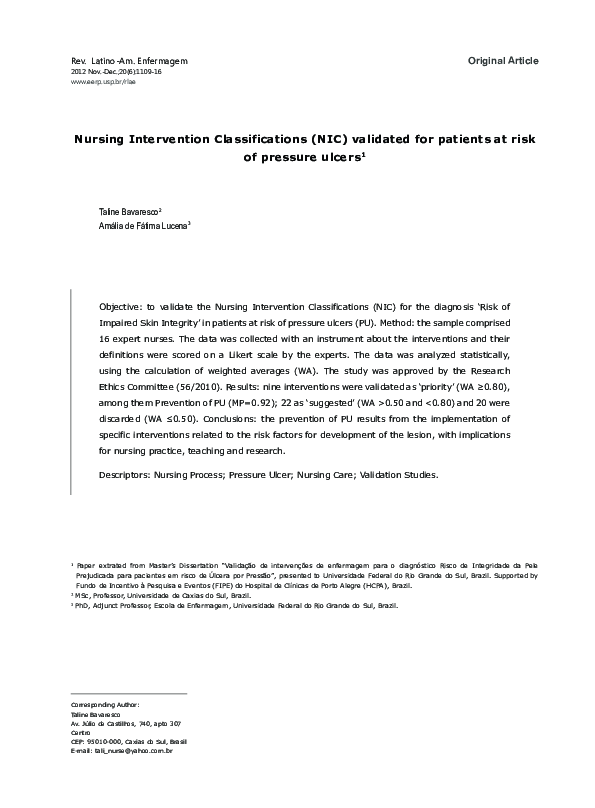 (PDF) Nursing Intervention Classifications (NIC) validated for patients ...