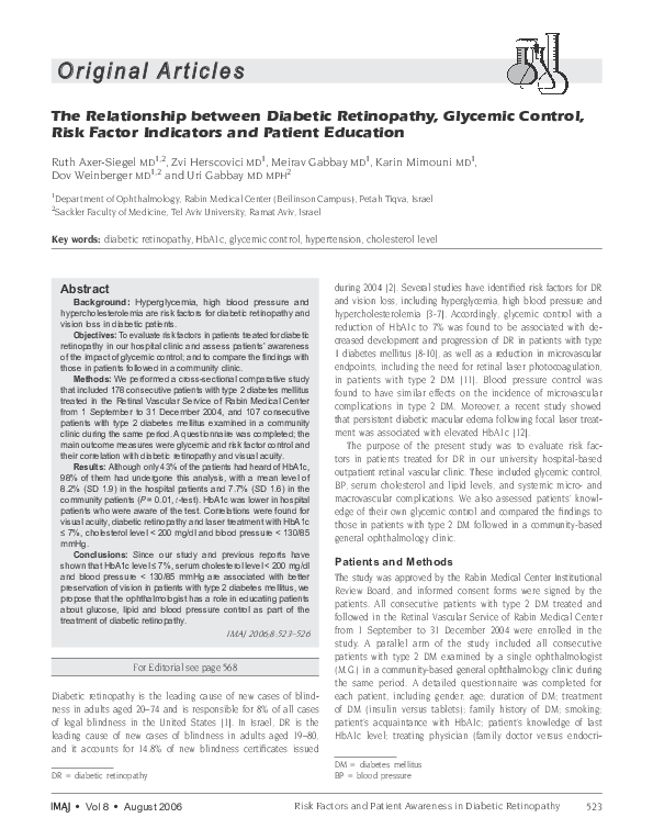 (PDF) The relationship between diabetic retinopathy, glycemic control ...