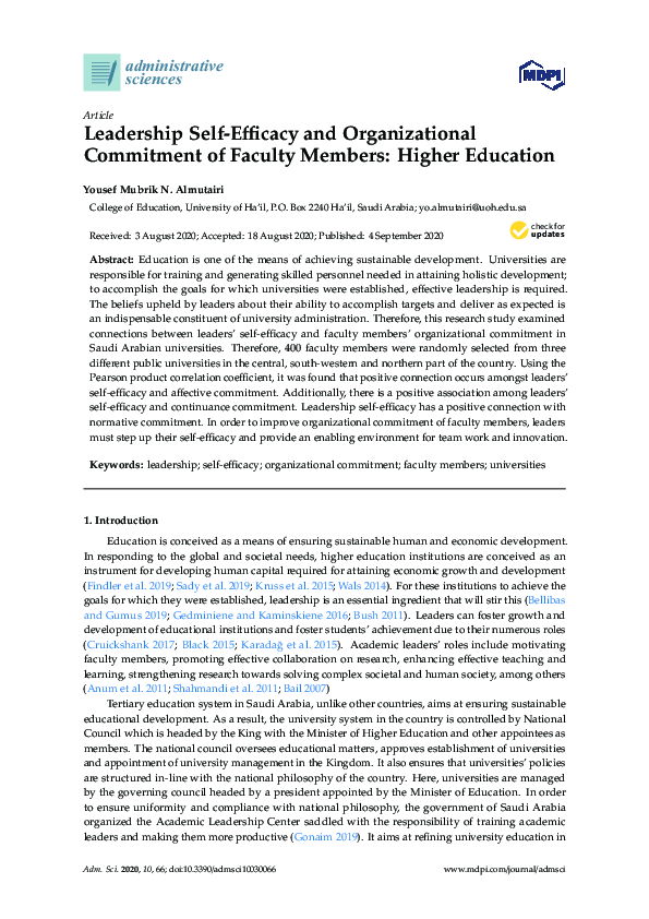 (PDF) Leadership Self-Efficacy and Organizational Commitment of Faculty ...