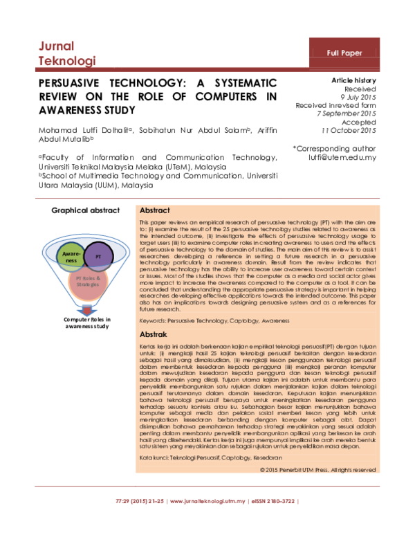 (PDF) Persuasive Technology: A Systematic Review on the Role of ...