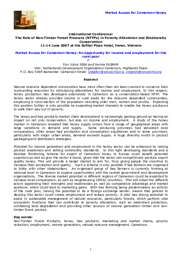 (PDF) International Conference: The Role of Non-Timber Forest Products ...